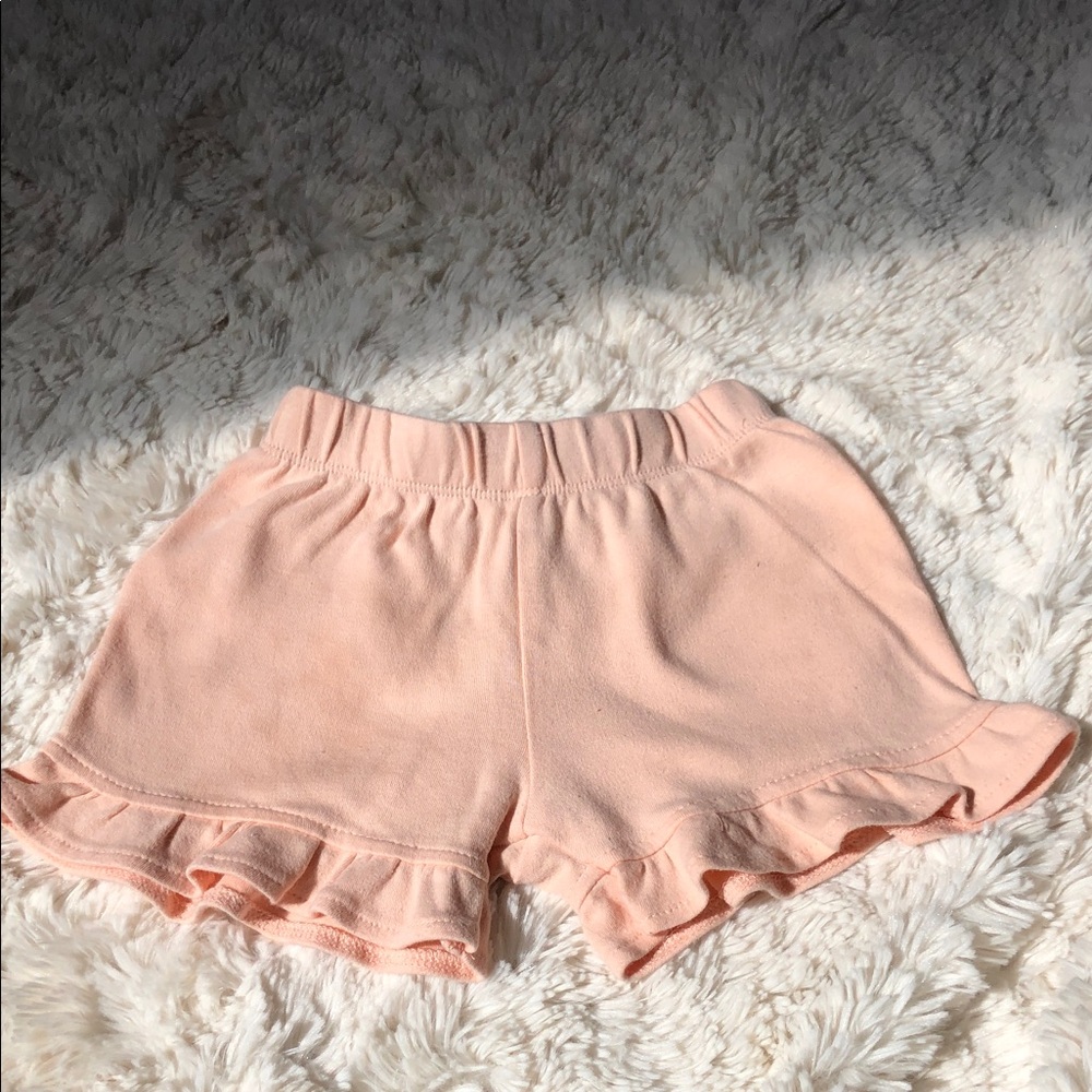 High-Waist Ruffle-Trim Shorts in Light Peach
